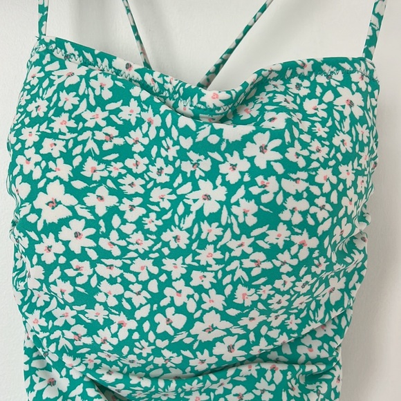 Kona Sol one piece teal floral back tie swimsuit medium - Picture 2 of 6